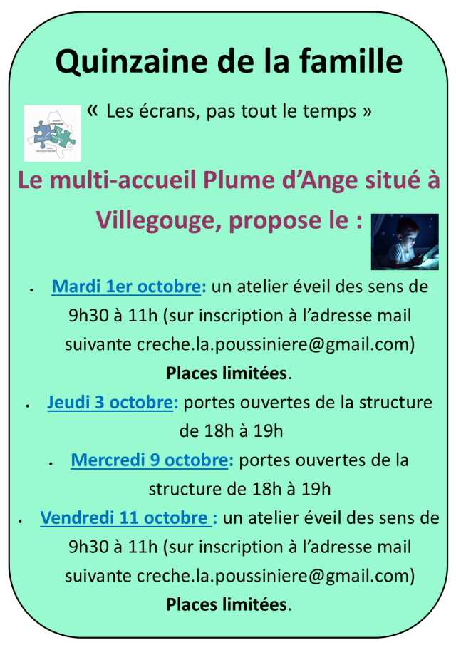 Crèche Mini Plume (3 mois à 3 ans) - Quinzaine de la famille en Fronsadais