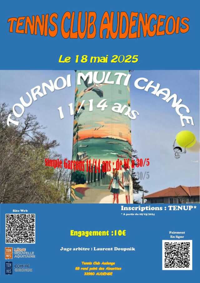 Tournois de tennis : multi chance adolescents