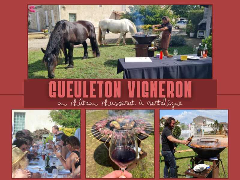 Gueuleton vigneron et démonstration de cheval de trait au château Chasserat