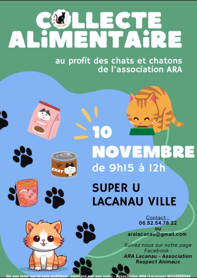 Collecte alimentaire au profit des chats et chatons de l'association ARA