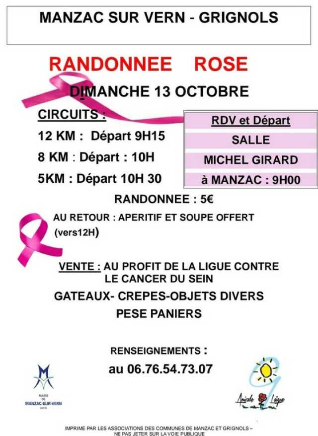 Octobre rose : marche de Manzac à Grignols