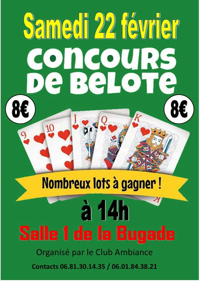 Concours de belote organisé par le Club Ambiance de Carcans (8 € par tournoi)