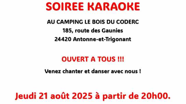 Le jeudi 21 août soirée Karaoké au Camping du Bois Coderc