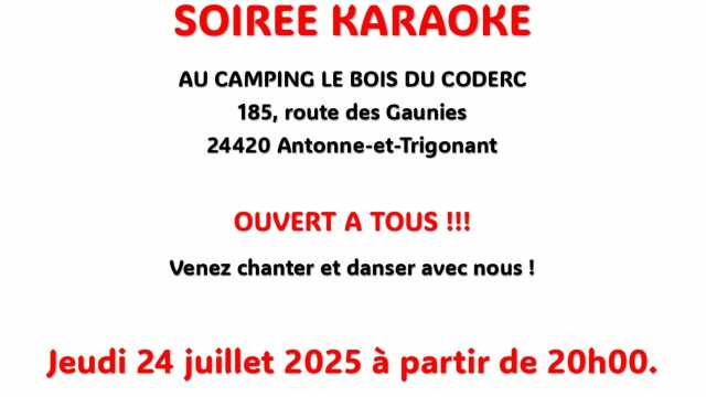 Le jeudi 24 juillet soirée Karaoké/Pizza au Camping du Bois Coderc