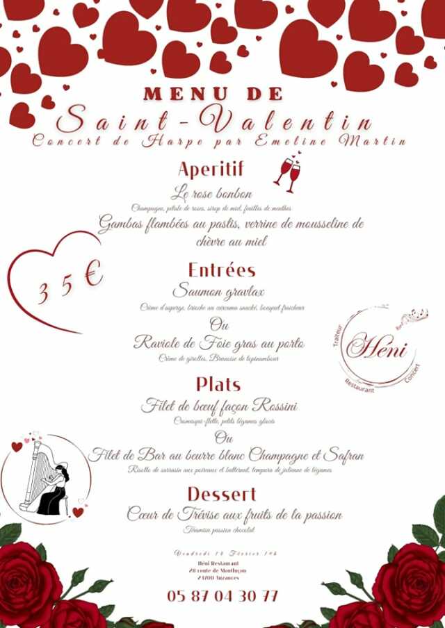 Restaurant Héni - Menu de la Saint-Valentin