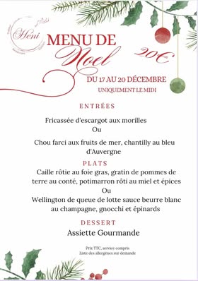 Restaurant Héni - Menu de Noël