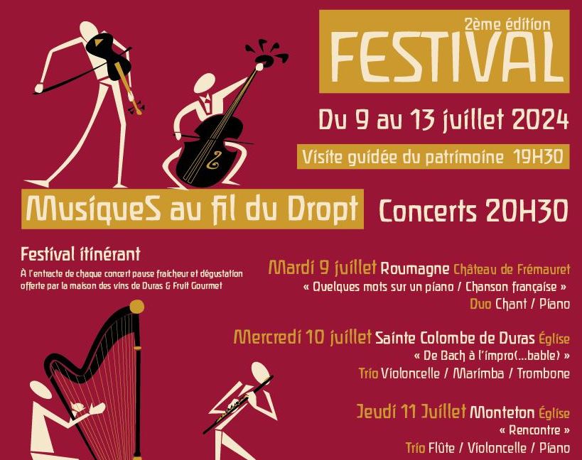 Festival « Musiques au fil du Dropt » « Une rencontre » Trio Flute / Violoncelle / Piano à Monteton