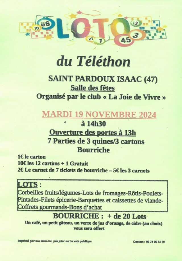 Loto du Club la Joie de Vivre au profit du téléthon