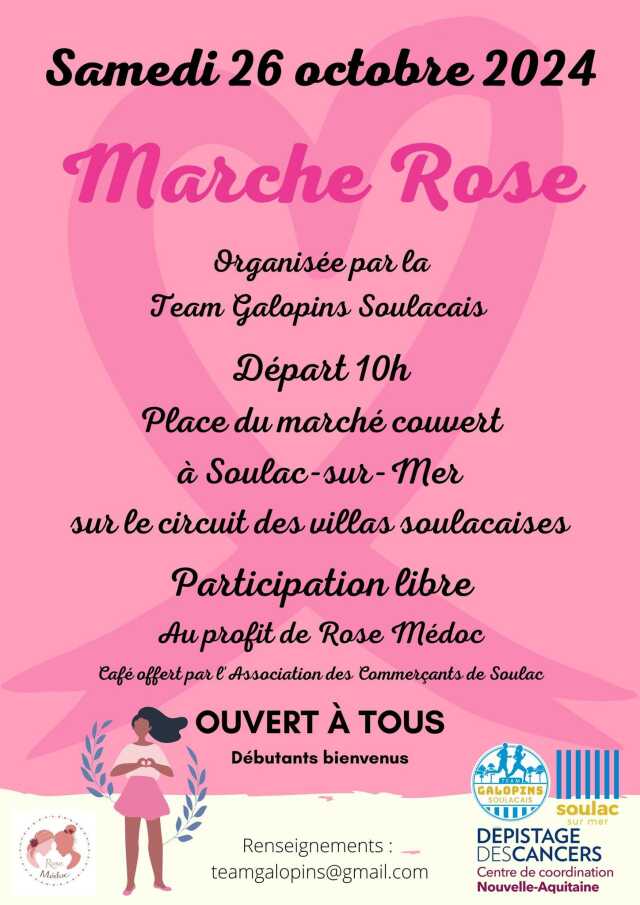 Marche rose de 6km organisée par Team Galopins Soulacais