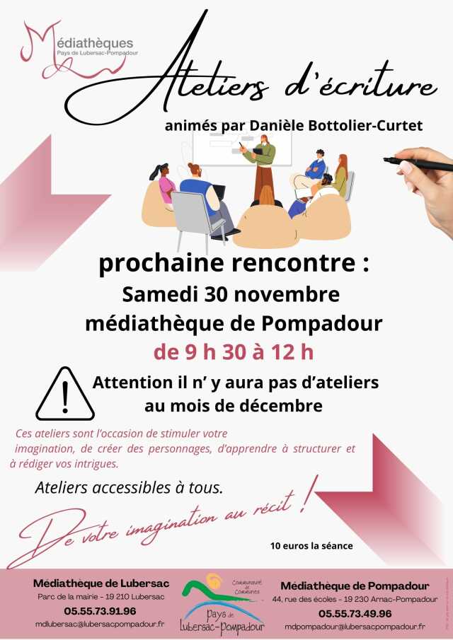 Ateliers d'écriture à la médiathèque de Pompadour