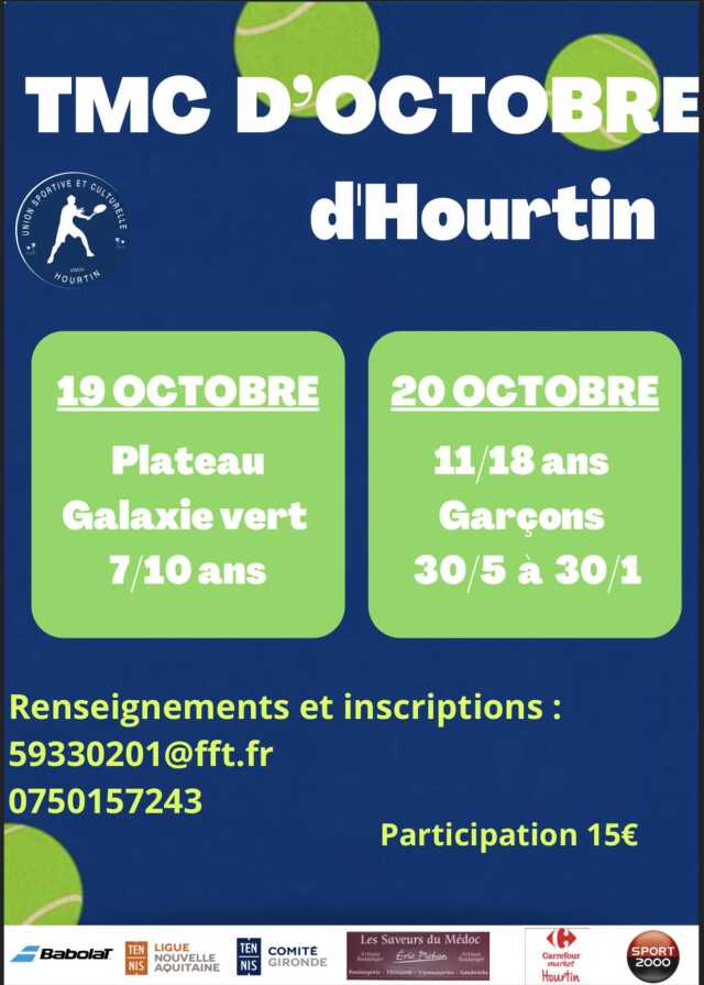 Tournoi TMC - Tennis Club Hourtin - sur inscription - 15€