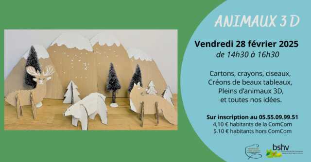 Atelier animaux 3D à la Maison du Père Castor