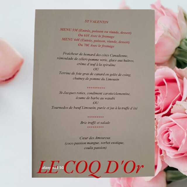 Menu Saint Valentin au Coq d'Or