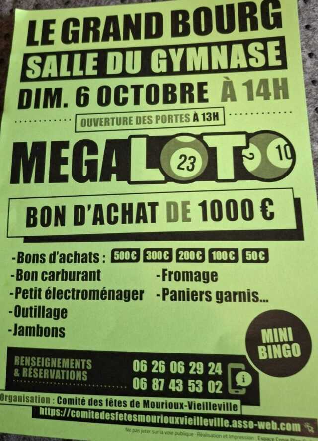 Méga Loto du Comité des Fêtes de Mourioux Vieilleville