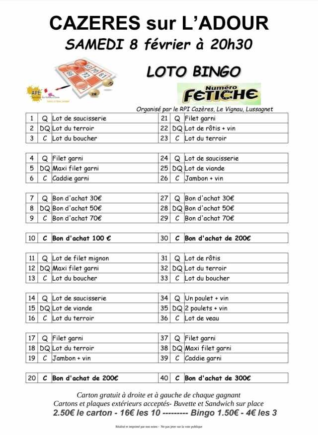 Loto Bingo APE Cazères