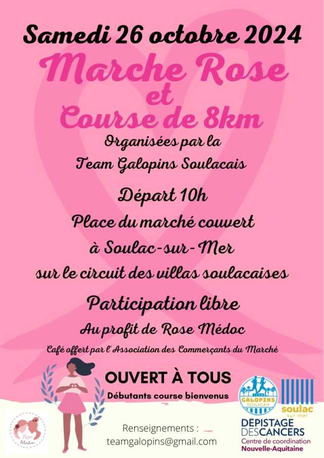 Marche rose et course de 8kms organisées par Team Galopins Soulacais