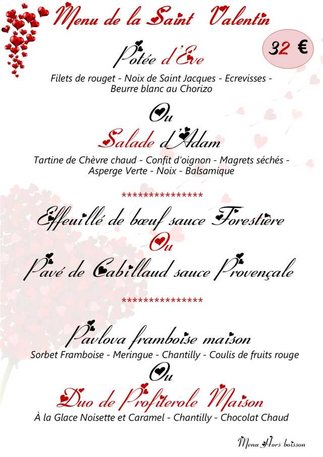 Repas St Valentin Restaurant Auberge du Pauly