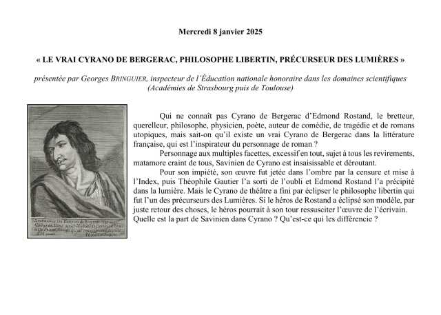 Conférence UTL : « LE VRAI CYRANO DE BERGERAC, PHILOSOPHE LIBERTIN, PRÉCURSEUR DES LUMIÈRES »