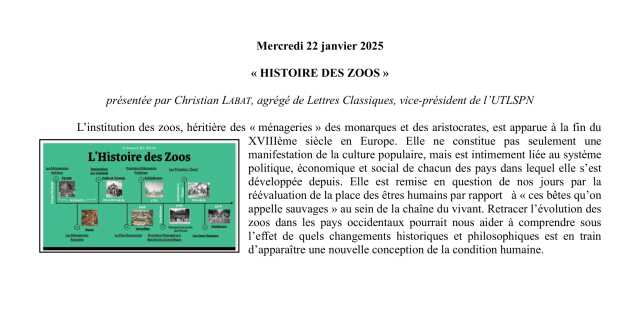 Conférence UTL : « HISTOIRE DES ZOOS »