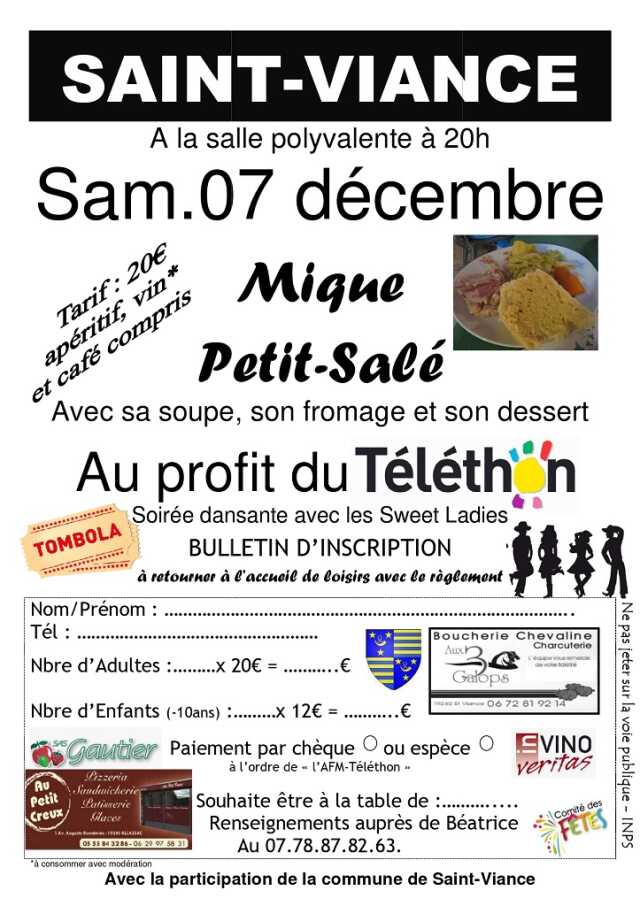 Repas Mique petit-salé au profti de Téléthon