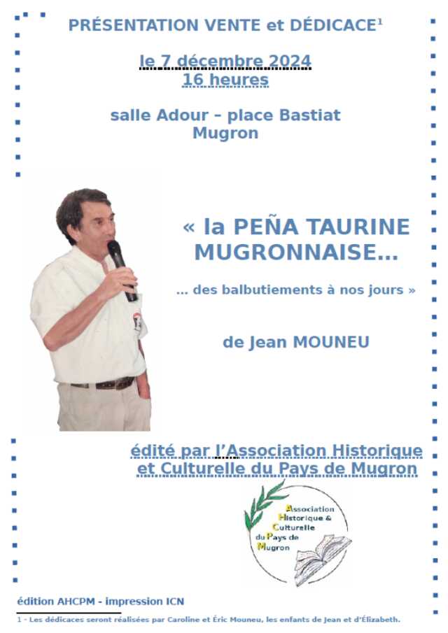 Présentation du livre « la PEÑA TAURINE MUGRONNAISE (vente et dédicace)