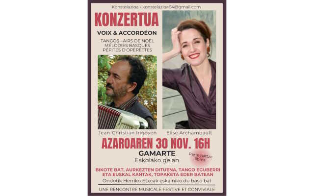 Kontzertua : Concert voix et accordéon : Elise Archambault et Jean Christian Irigoyen