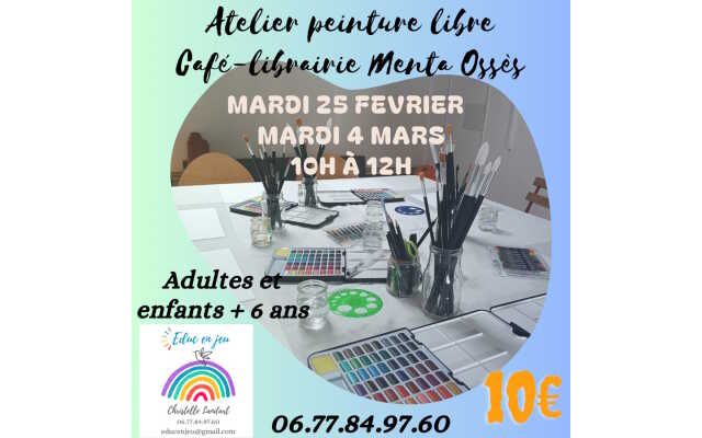 Atelier peinture libre pour adultes et enfants de + de 6 ans.