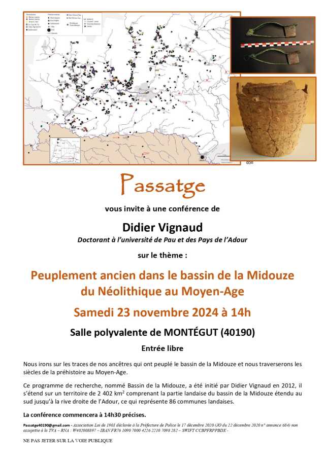 Conférence : Peuplement ancien dans le bassin de la Midouze du Néolithique au Moyen-Age.