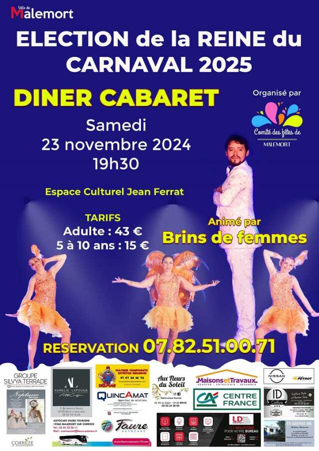 Dîner cabaret spectacle : Election de la Reine du Carnaval 2024