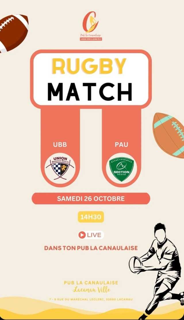 Retransmission match de rugby : UBB - PAU au Pub La Canaulaise