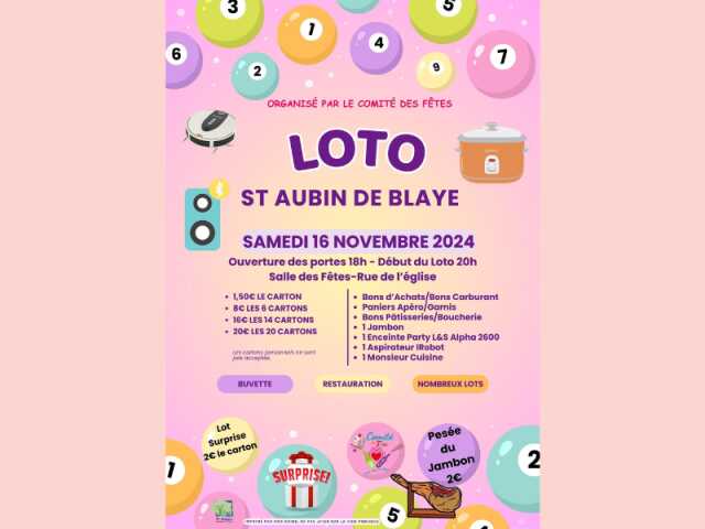 Loto du comité des fêtes de Saint Aubin de Blaye