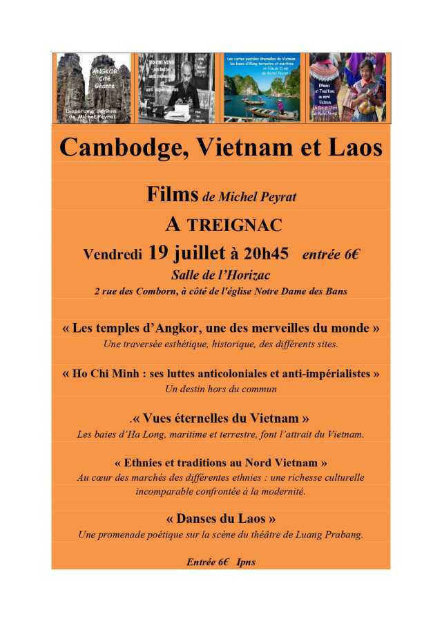 Cambodge, Vietnam et Laos, projection de films documentaires de Michel PEYRAT