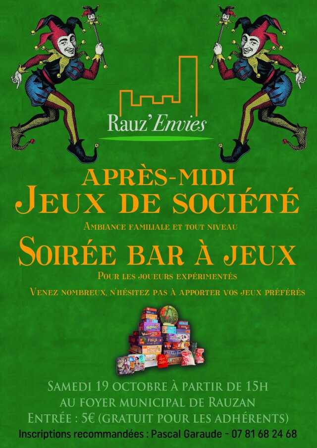 Après-midi jeux de société / Soirée bar à jeux avec Rauz'envies !