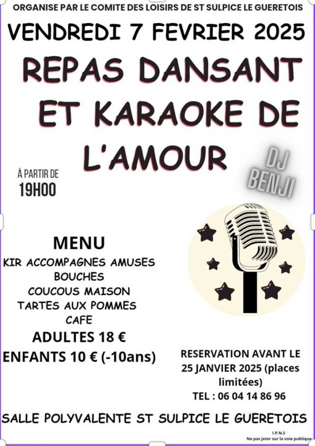 Repas dansant et karaoké de l'amour