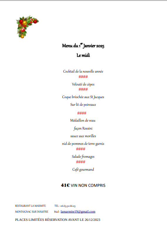 Menu du nouvel an