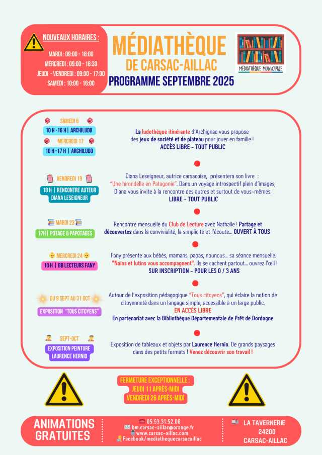 Médiathèque de Carsac Aillac programme septembre 2025