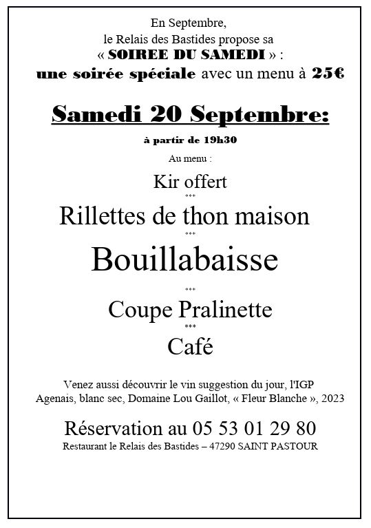 Soirée du samedi : bouillabaisse