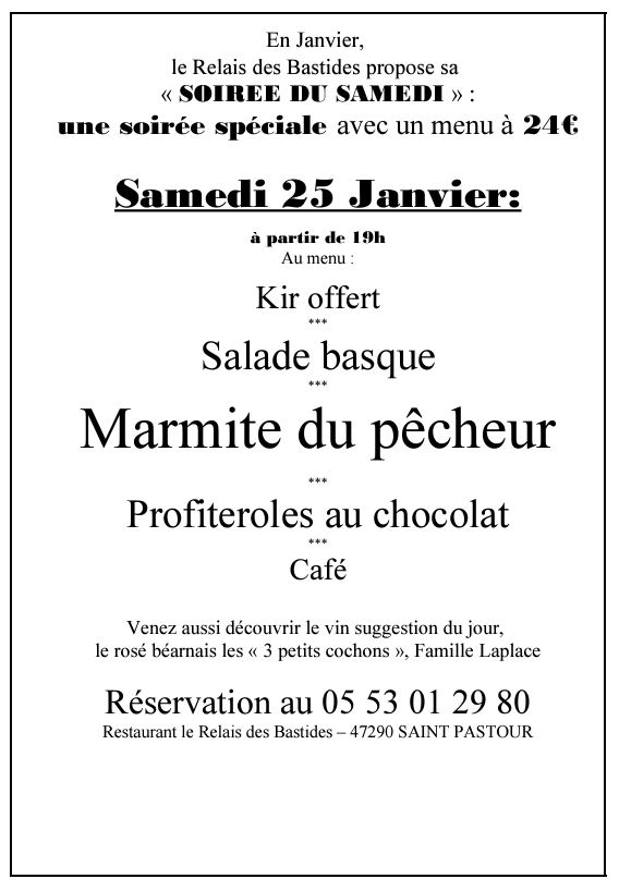 Soirée du samedi : marmite du pêcheur