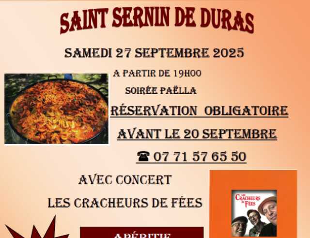Soirée Paëlla royale Concert à la Clé des champs Saint Sernin de Duras