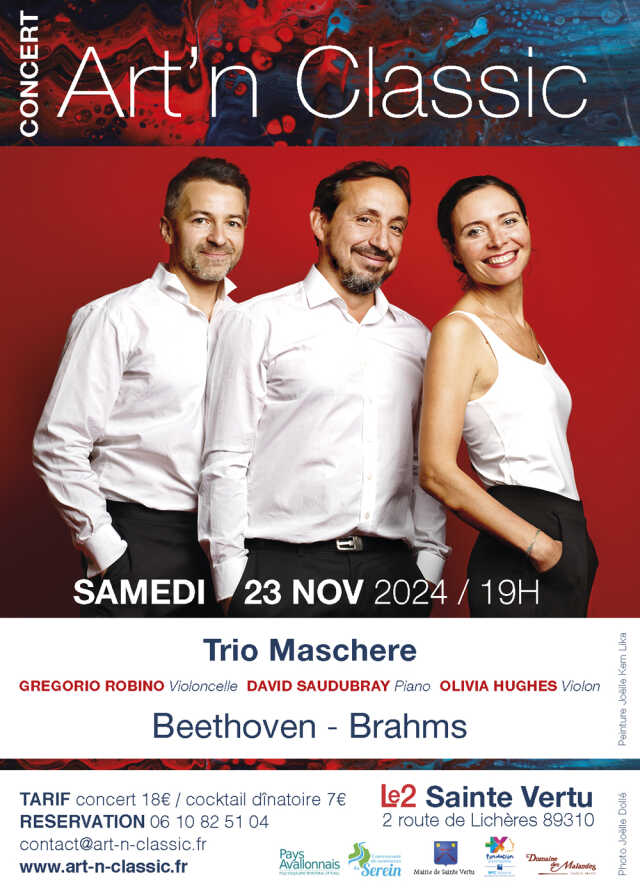 Concert Art’n Classic – Trio Maschere - Beethoven, trio n°3, op 1 - Brahms, trio n°1, op 8