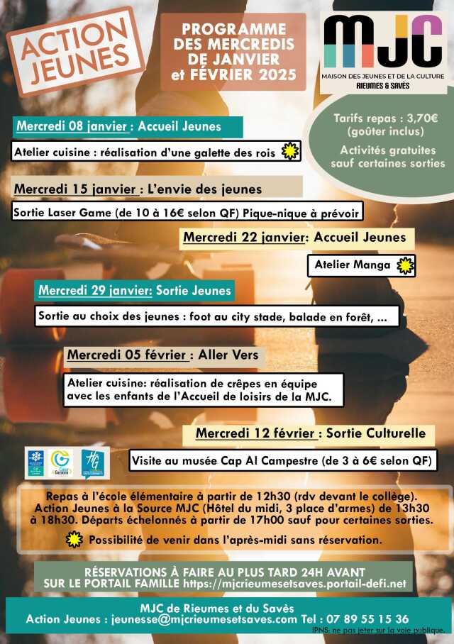 PROGRAMME DES MERCREDIS DE JANVIER À FÉVRIER 2025 POUR LES JEUNES