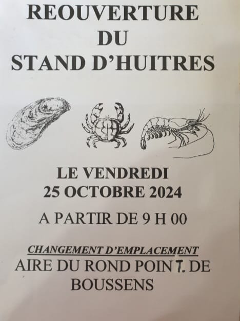 RÉOUVERTURE DU STAND D'HUÎTRES DE BOUSSENS