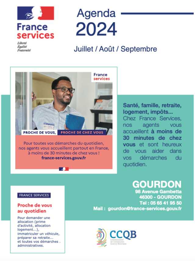 France Services  Gourdon : Agenda Juillet/Aout/Septembre 2024