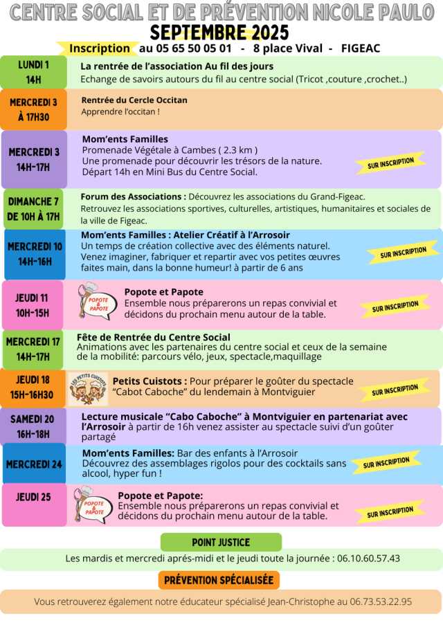 Programme de la rentrée au centre social de Figeac