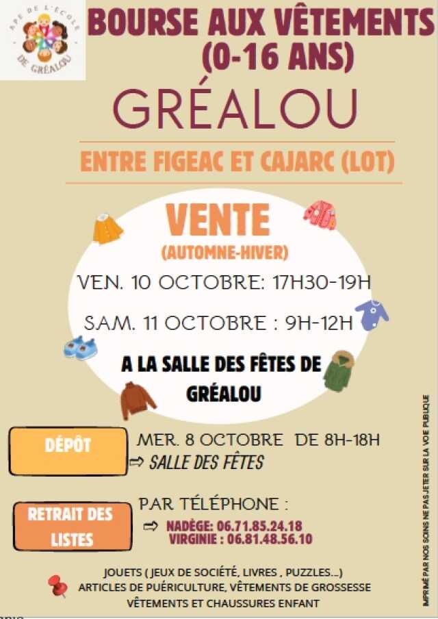 Bourse aux vêtements 0/16 ans  à Gréalou