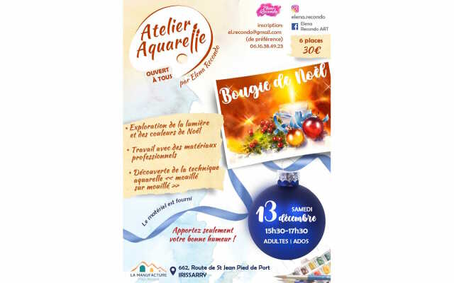 Ateliers Manufacture Pays Basque - Aquarelle : bougie de Noël