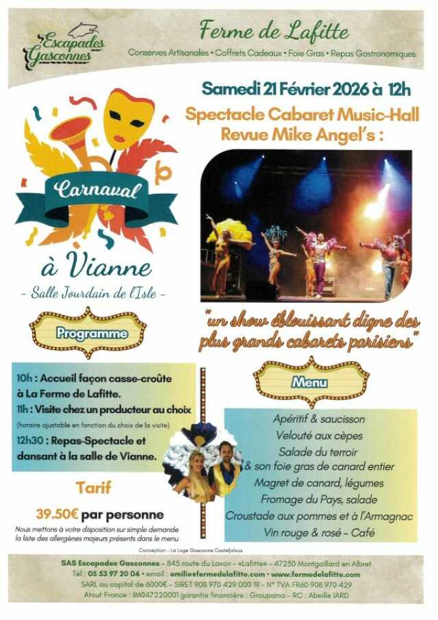 Carnaval : Spectacle Cabaret et repas.