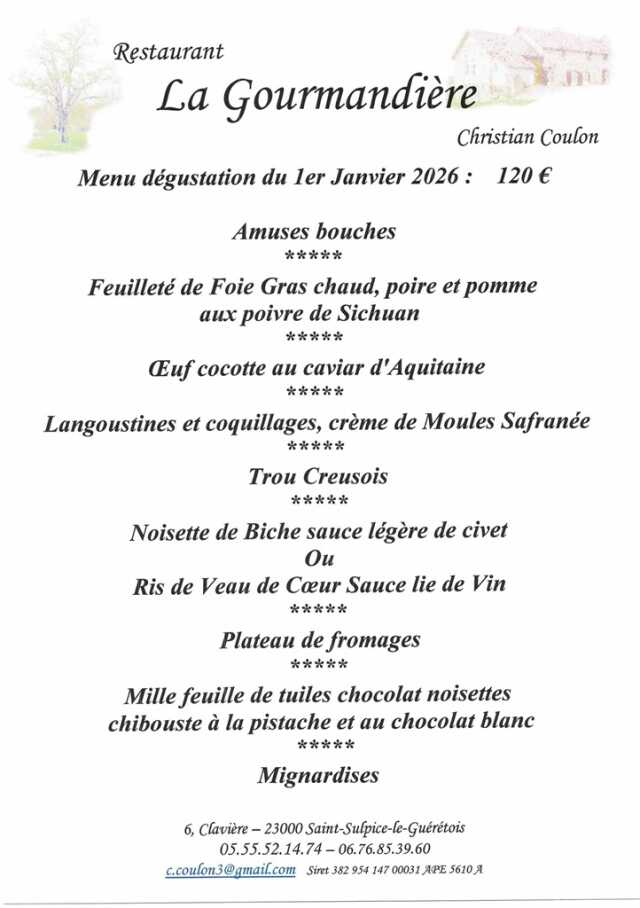 Menu dégustation du 1er janvier à La Gourmandière
