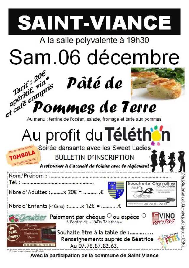 Repas pâté de pomme de terre au profti de Téléthon