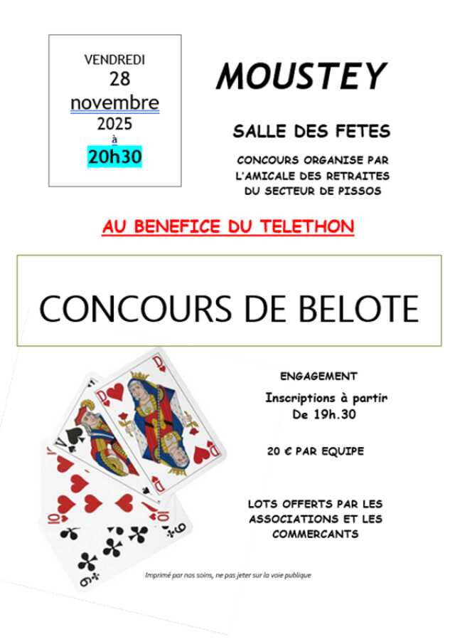 CONCOURS DE BELOTE AU BÉNÉFICE DU TÉLÉTHON à MOUSTEY